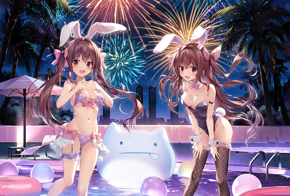 karory先生]描き下ろしカーテン（蒼海舞香＆蒼海夏音／ナイトプール）